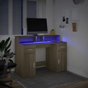 vidaXL Γραφείο με LED Sonoma δρυς 120x55x91 εκ. Επεξεργ. Ξύλο