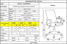 BF4800 Πολυθρόνα Διευθυντή Μέταλλο Χρώμιο - PU Άσπρο   1τμχ
