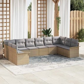 vidaXL Σετ Καναπέ Κήπου με μαξιλάρι 10 pcs Μπεζ Πολυ ράταν