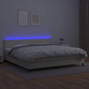 Κρεβάτι Boxspring με Στρώμα &amp; LED Κρεμ 200x200 εκ. Συνθ. Δέρμα - Κρεμ