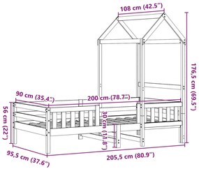 Πλαίσιο Κρεβατιού με Οροφή Λευκό 90x200 εκ. Μασίφ Ξύλο Πεύκου - Λευκό