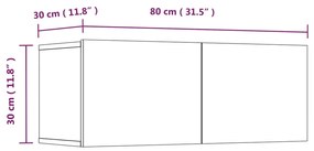 Έπιπλα Τηλεόρασης 4 τεμ. Γκρι Σκυρ. 80x30x30 εκ. Επεξ. Ξύλο - Γκρι