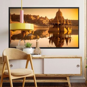Πίνακας σε Plexiglass με Θέμα &#8220;Gadisar lake&#8221; σε μαύρη ξύλινη Κορνίζα - 80cmx50cm