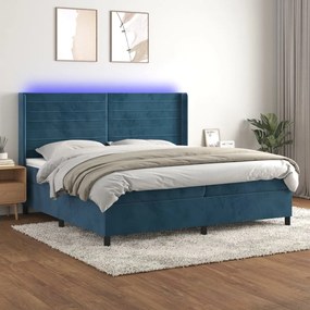 vidaXL Κρεβάτι Boxspring με Στρώμα & LED Σκ. Μπλε 200x200εκ. Βελούδινο