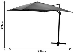 Ομπρέλα επαγγελματική κρεμαστή 360 μοιρών Raffaella pakoworld αλουμινίου 3x3m ανθρακί