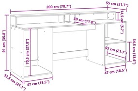 Γραφείο με LED Sonoma δρυς 200x55x91 εκ. Επεξεργ. Ξύλο - Καφέ