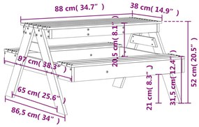 Τραπέζι Πικνίκ για Παιδιά 88x97x52 εκ. Καφέ Μασίφ Ξύλο Πεύκου - Καφέ