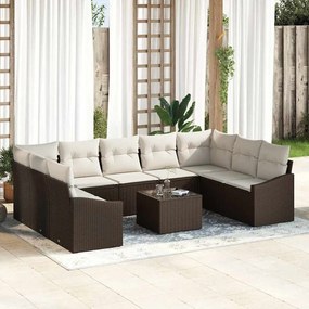 vidaXL Σετ Καναπέ Κήπου 10 pcs Καφέ Πολυ ράταν