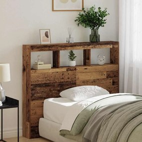 vidaXL Κεφαλάρι Ντουλάπι με LED με ράφι Παλαιό ξύλο 120 x 17 x 102 cm