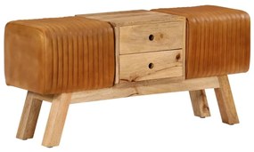 vidaXL Πάγκος Bok Καφέ 107 εκ. Γνήσιο Δέρμα Κατσίκας &amp; Μασίφ Μάνγκο