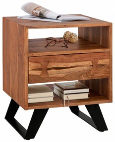 Κομοδίνο Fansi HM8473.11 Από Μασίφ Ξύλο Ακακίας 45x35x57cm Natural-Black Μέταλλο,Ξύλο