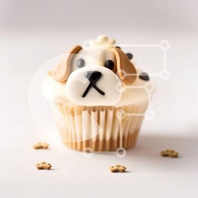 Σετ των 2 Intra Συλλεκτικό Ξύλινο Παζλ Plywood  4mm - Αξιολάτρευτο Cupcake με σχέδιο προσώπου σκύλου Σε Ξύλινο Κουτί - Διαστάσεις: 10x10 cm – 25 κομμάτια