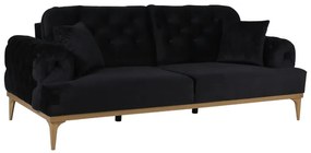 Καναπές τριθέσιος HARLEY με καπιτονέ μπράτσα και μαξιλάρια πλάτης, ύφασμα MIKRO 10 και ξύλινα πόδια - 783-5502