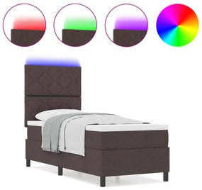 vidaXL Κρεβάτι με ελατήρια και στρώμα & LED σε Σκούρο Καφέ, 80 x 200 εκ. Ύφασμα