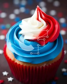 Intra Συλλεκτικό Ξύλινο Παζλ Plywood  4mm - Πατριωτικό Cupcake με διακοσμητικά αστέρια και ρίγες Σε Ξύλινο Κουτί - Διαστάσεις: 10x10 cm – 25 κομμάτια