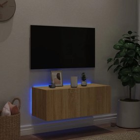 Έπιπλο Τοίχου Τηλεόρασης με LED Sonoma Δρυς 80x35x31 εκ. - Καφέ