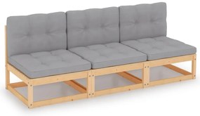 vidaXL Καναπές Κήπου Τριθέσιος από Μασίφ Ξύλο Πεύκου με Μαξιλάρια