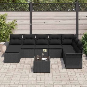 vidaXL Σετ Καναπέ Κήπου με μαξιλάρι 9 pcs Μπεζ Πολυ ράταν
