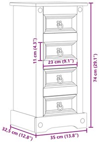 Κομοδίνο Corona 35x32,5x74 εκ. από Μασίφ Ξύλο Πεύκου - Καφέ