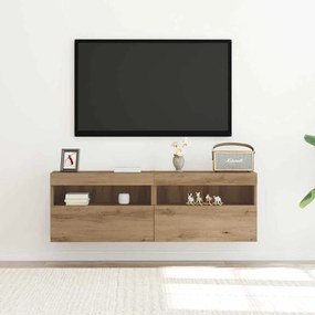 vidaXL Κάθετοι Τοίχοι Τηλεόρασης με LED Φώτα 2 τμχ Καρυδιά 60x30x40 εκ