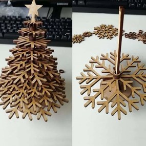 Σετ των 3 Intra απο ξύλο plywood 3mm-4mm πάχος – Χριστουγεννιάτικο δέντρο με νιφάδες χιονιού με αστέρι στο επάνω ξύλο 25x25 cm INTRAVECTRY-MY547834