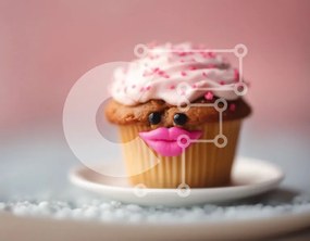 Σετ των 2 Intra Συλλεκτικό Ξύλινο Παζλ Plywood  4mm - Cupcake με ροζ παγωμένο και αξιολάτρευτο πρόσωπο Σε Ξύλινο Κουτί - Διαστάσεις: 10x10 cm – 25 κομμάτια