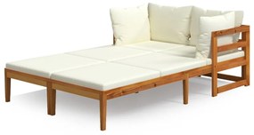 vidaXL Ξαπλώστρες 2 τεμ. από Μασίφ Ξύλο Ακακίας &amp; Λευκά Κρεμ Μαξιλάρια