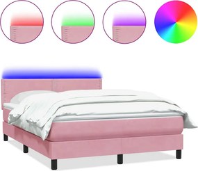 vidaXL Κρεβάτι Boxspring με Στρώμα &amp; LED ροζ 160x220 cm Βελούδινο