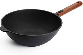 Τηγάνι Wok Αντικολλητικό Με Αποσπώμενη Λαβή Eco Logic 11030WLCI-Q 30cm Black-Brown Woll 30cm Wood,Aluminum