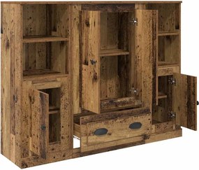 vidaXL Highboard με συρτάρι 3 pcs Παλιό Ξύλο Επεξεργασμένο ξύλο