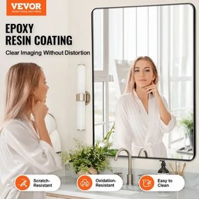 VEVOR Square Wall Mounted Mirror 36&quot; x 48&quot; Mirror with Aluminium Alloy Frame