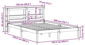 Σκελετός Κρεβατιού Χωρίς Στρώμα 120x200 εκ Μασίφ Ξύλο Πεύκου - Καφέ