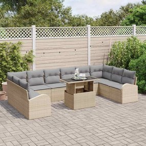vidaXL Σετ Καναπέ Κήπου με μαξιλάρι 11 pcs Μπεζ Πολυ ράταν
