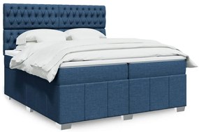 vidaXL Κρεβάτι Boxspring με Στρώμα Μπλε 200x200 εκ. Υφασμάτινο