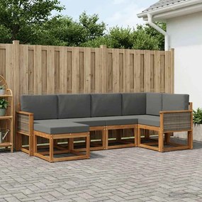 vidaXL Σειρά Καναπέ Εξωτερικού 6 pcs Φυσικό και Ανθρακί Πολυεστέρας