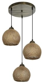 YASAM 203-0025 Vintage Κρεμαστό Φωτιστικό Πλέγμα Τρίφωτο 3 x E27 IP20 Καφέ Ρατάν-Μ42 x Π42 x Υ54cm Globostar-203-0025-Καφέ 203-0025