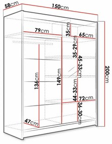 Ντουλάπα Atlanta 143, Σκούρα δρυς, 200x150x58cm, 118 kg, Πόρτες ντουλάπας: Ολίσθηση, Αριθμός ραφιών: 5, Αριθμός ραφιών: 5 | Epipla1.gr