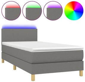 vidaXL Κρεβάτι Boxspring με Στρώμα &amp; LED Σκ.Γκρι 90x200 εκ. Υφασμάτινο