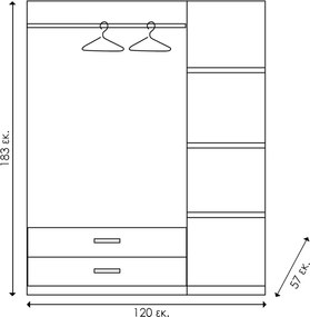Ντουλάπα ρούχων τρίφυλλη OLYMPUS pakoworld χρώμα wenge 120x57x183εκ