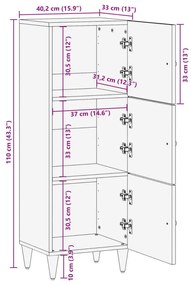 Ντουλάπι 40 x 33 x 110 εκ. από Μασίφ Ξύλο Μάνγκο - Μαύρο