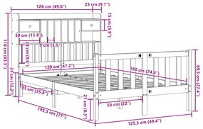 Κρεβάτι Βιβλιοθήκη Χωρίς Στρώμα 120x190 εκ Μασίφ Ξύλο Πεύκου - Λευκό