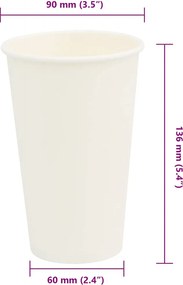 vidaXL Χάρτινα κύπελλα καφέ 1000 τεμάχια 16oz 400ml Λευκό