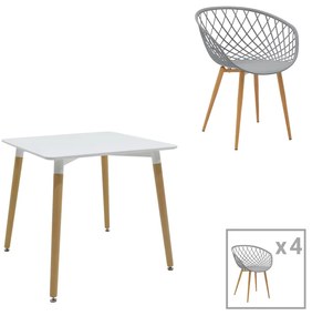 Intrahome Τραπεζαρία Ezra-Natali Intrahome σετ 5τεμ pp-mdf σε γκρι-λευκή απόχρωση με φυσικό πόδι 80x80x76εκ | SKU: INTRAPA-311111000