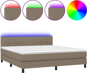 vidaXL Κρεβάτι Boxspring με Στρώμα &amp; LED Taupe 180x200 εκ. Υφασμάτινο