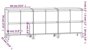 Ντουλάπι 3 τεμ. Γκρι Sonoma 60x35x70 εκ. από Επεξεργασμένο Ξύλο - Γκρι