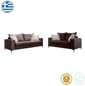 Σετ σαλονιού 2τεμ Verona pakoworld ανθρακί ύφασμα με μαξιλάρια σε μπεζ απόχρωση