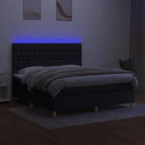 vidaXL Κρεβάτι Boxspring με Στρώμα &amp; LED Μαύρο 180x200 εκ. Υφασμάτινο