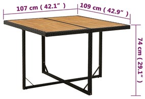 Τραπέζι Κήπου Μαύρο 109x107x74 εκ. Συνθετικό Ρατάν/Μασίφ Ακακία - Μαύρο