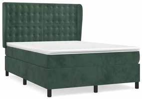 vidaXL Κρεβάτι Boxspring με Στρώμα Σκούρο Πράσινο 140x190εκ. Βελούδινο