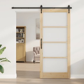 vidaXL Συρόμενη Πόρτα  με Εξαρτήματα 93x211 εκ. Συμπαγές Ξύλο Πεύκου